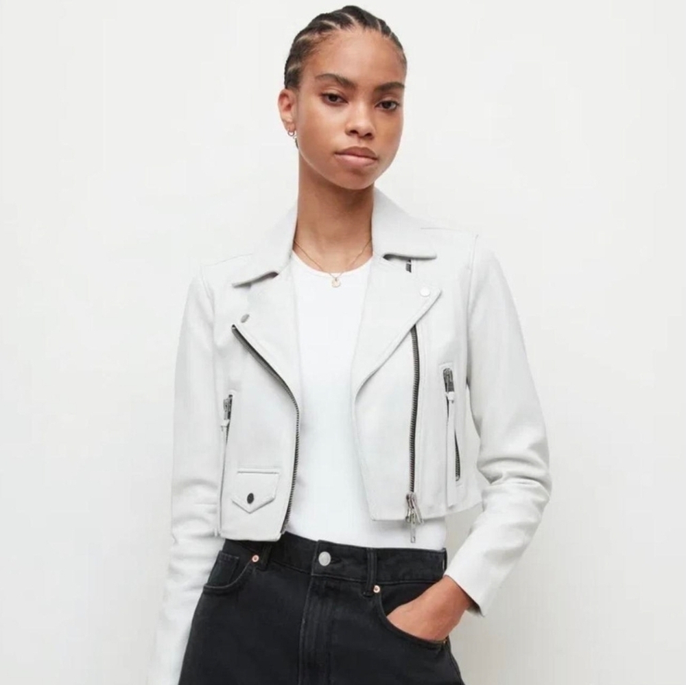 All Saints Light Gray Leather Jacket